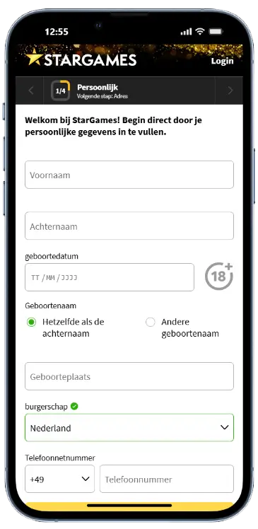 StarGames registratie persoonlijke gegevens